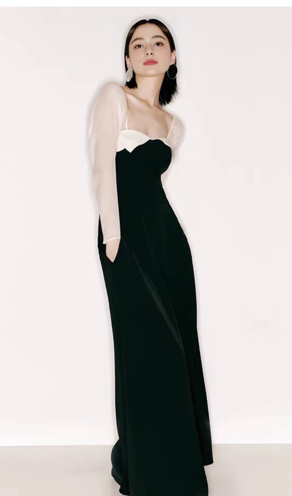 JENNY TULLE SLEEVE SQUARE NECK MAXI DRESS IN BLACK