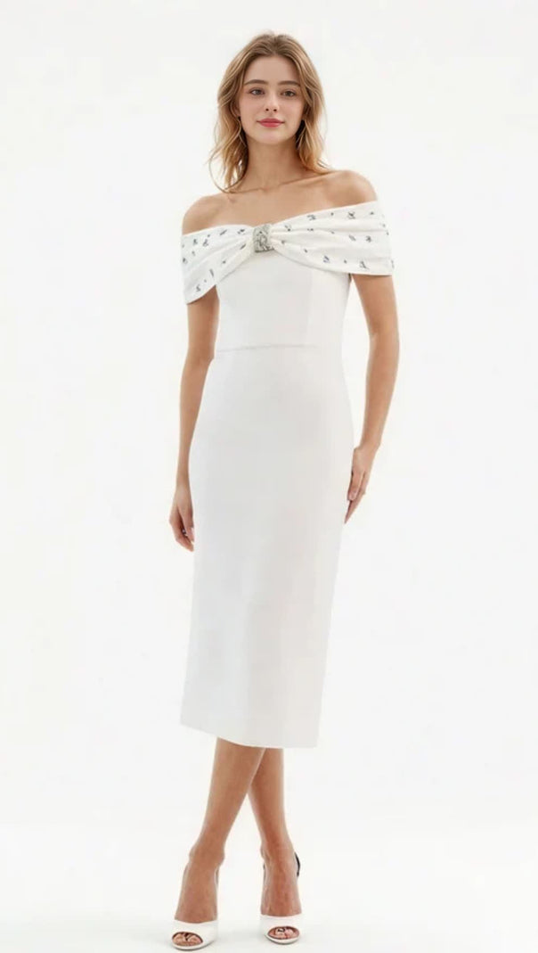AIIZIE OFF SHOULDER CRYSTAL EMBELLISHED MIDI DRESS - product image