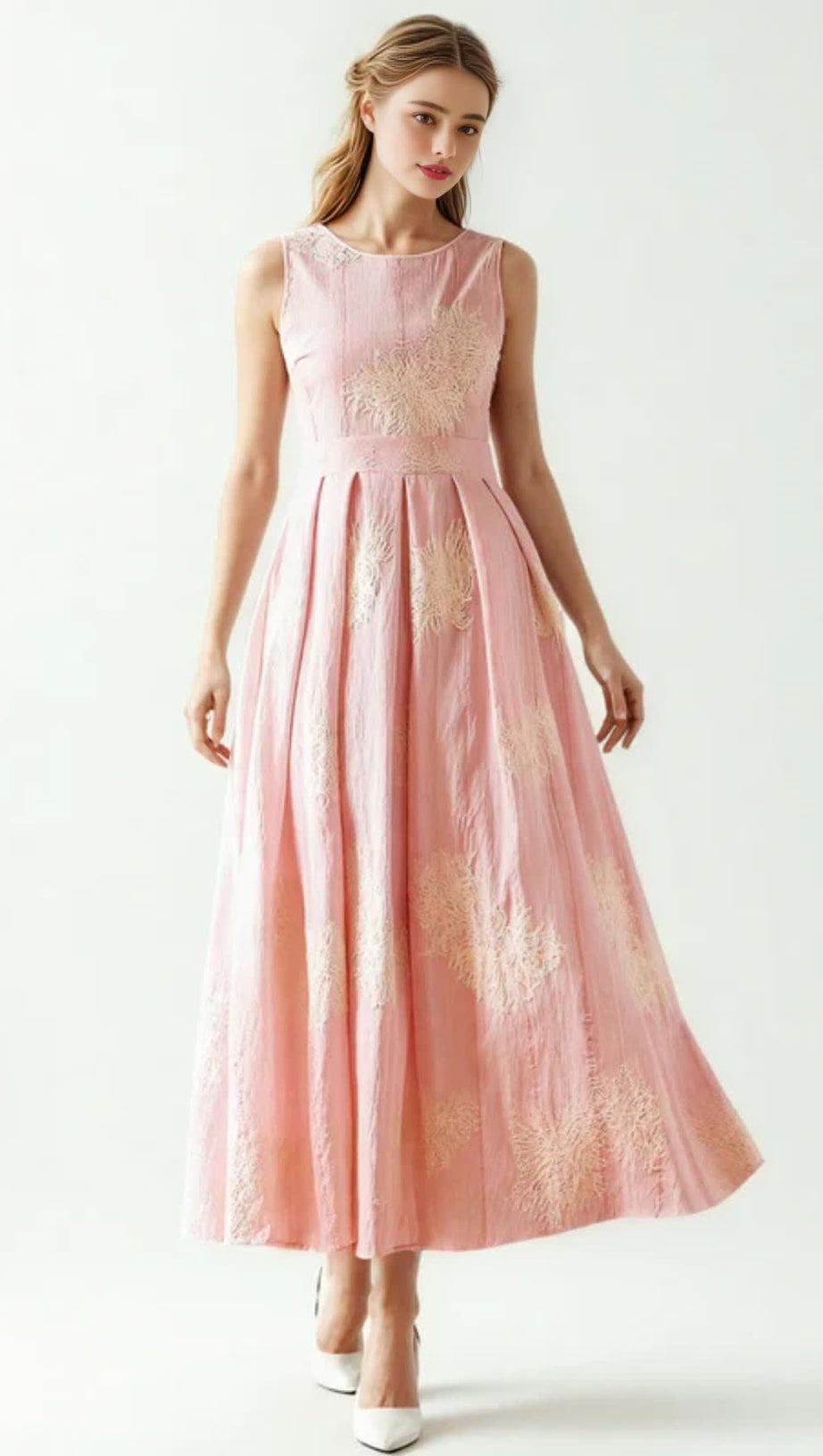 CROCHET SLEEVELESS BACKLESS MAXI DRESS IN PINK