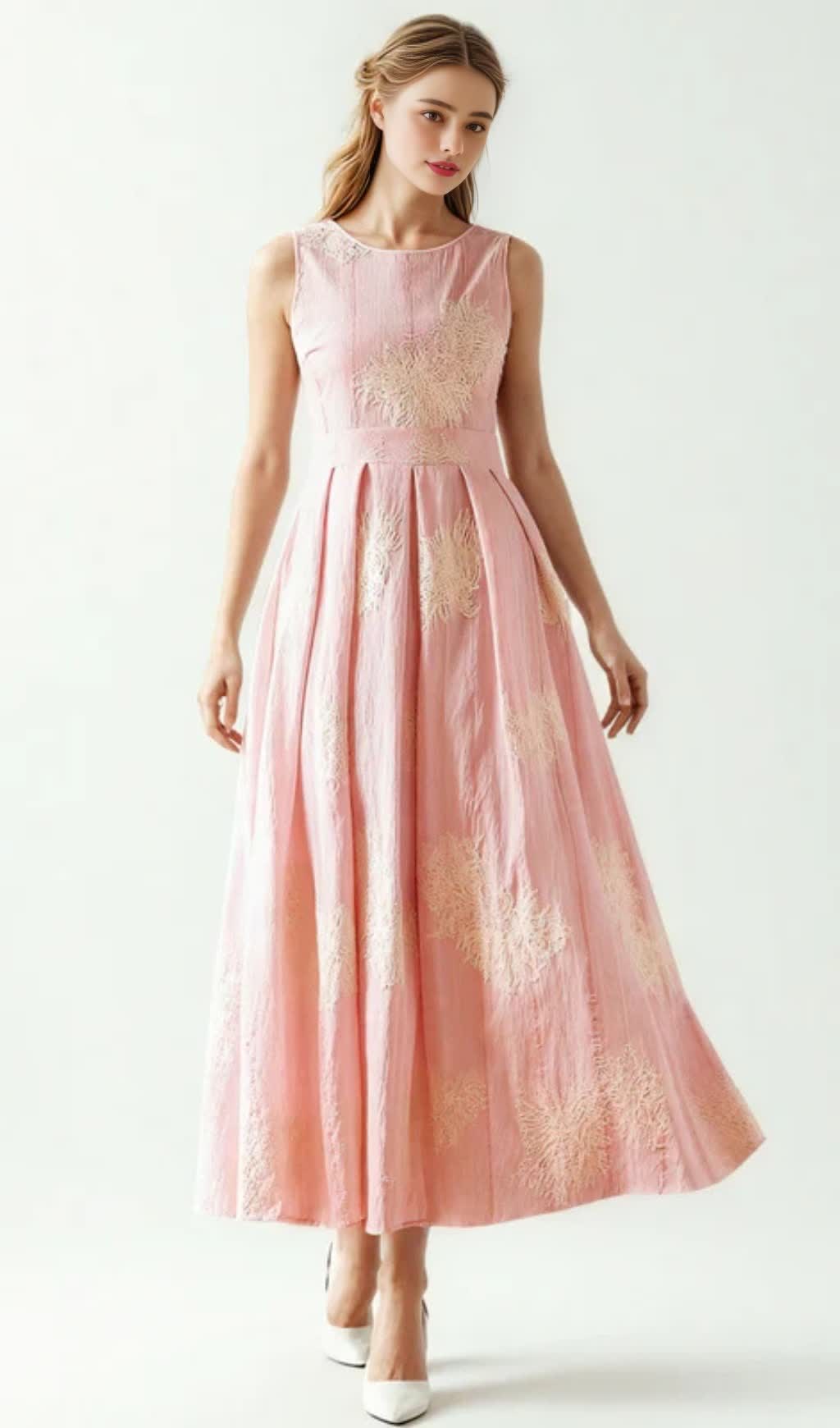 CROCHET SLEEVELESS BACKLESS MAXI DRESS IN PINK