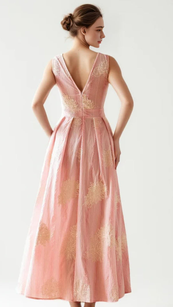 AIIZIE CROCHET SLEEVELESS BACKLESS MAXI DRESS IN PINK - product image