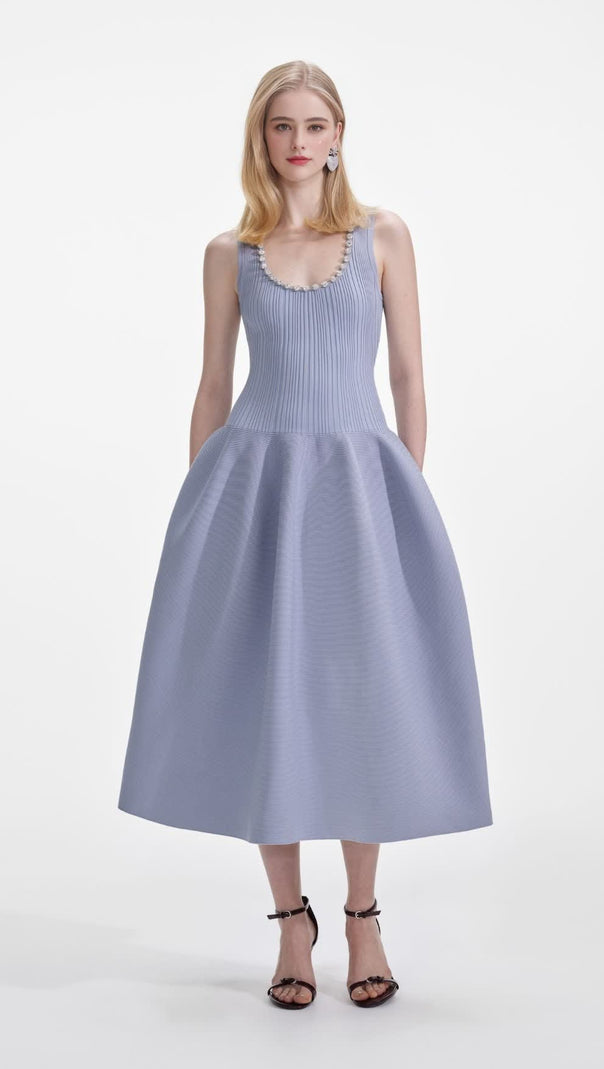 AIIZIE BLUE RIBBED KNIT DIAMANTE MIDI DRESS - product image