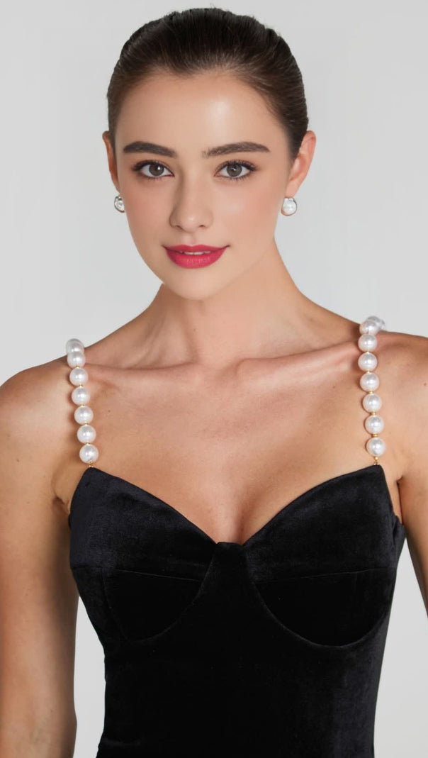 AIIZIE VELVET PEARL EMBELLISHED MIDI DRESS - product image