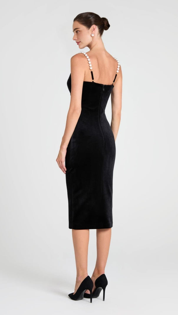 AIIZIE VELVET PEARL EMBELLISHED MIDI DRESS - product image