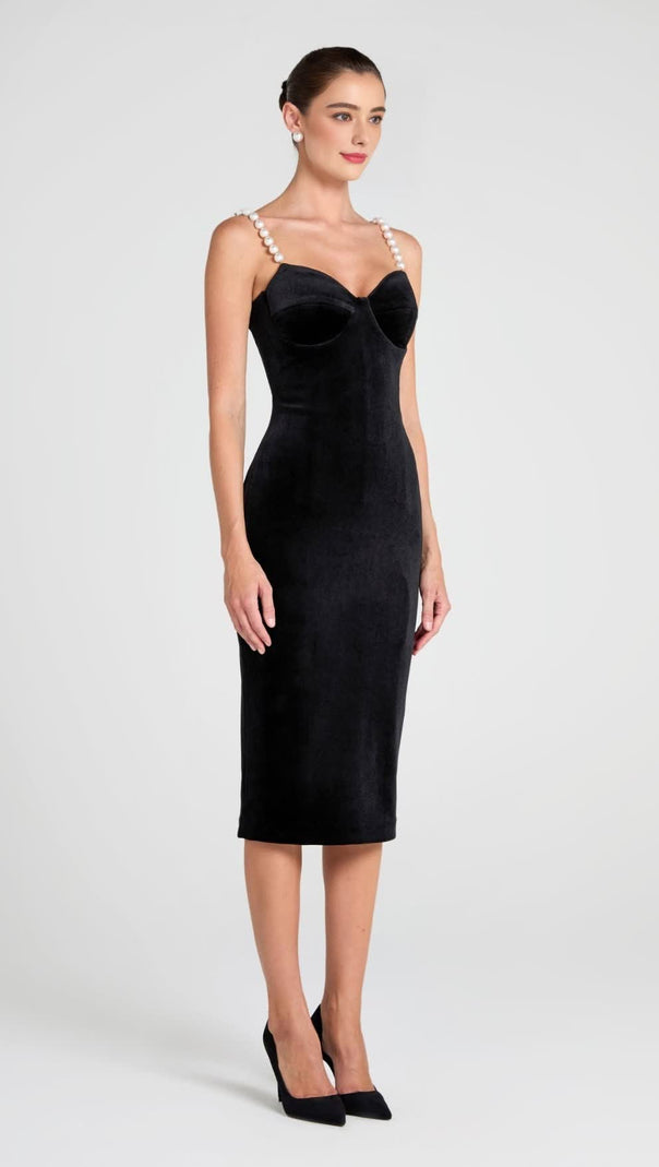AIIZIE VELVET PEARL EMBELLISHED MIDI DRESS - product image