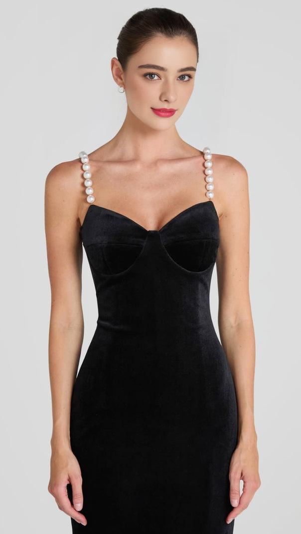 AIIZIE VELVET PEARL EMBELLISHED MIDI DRESS - product image