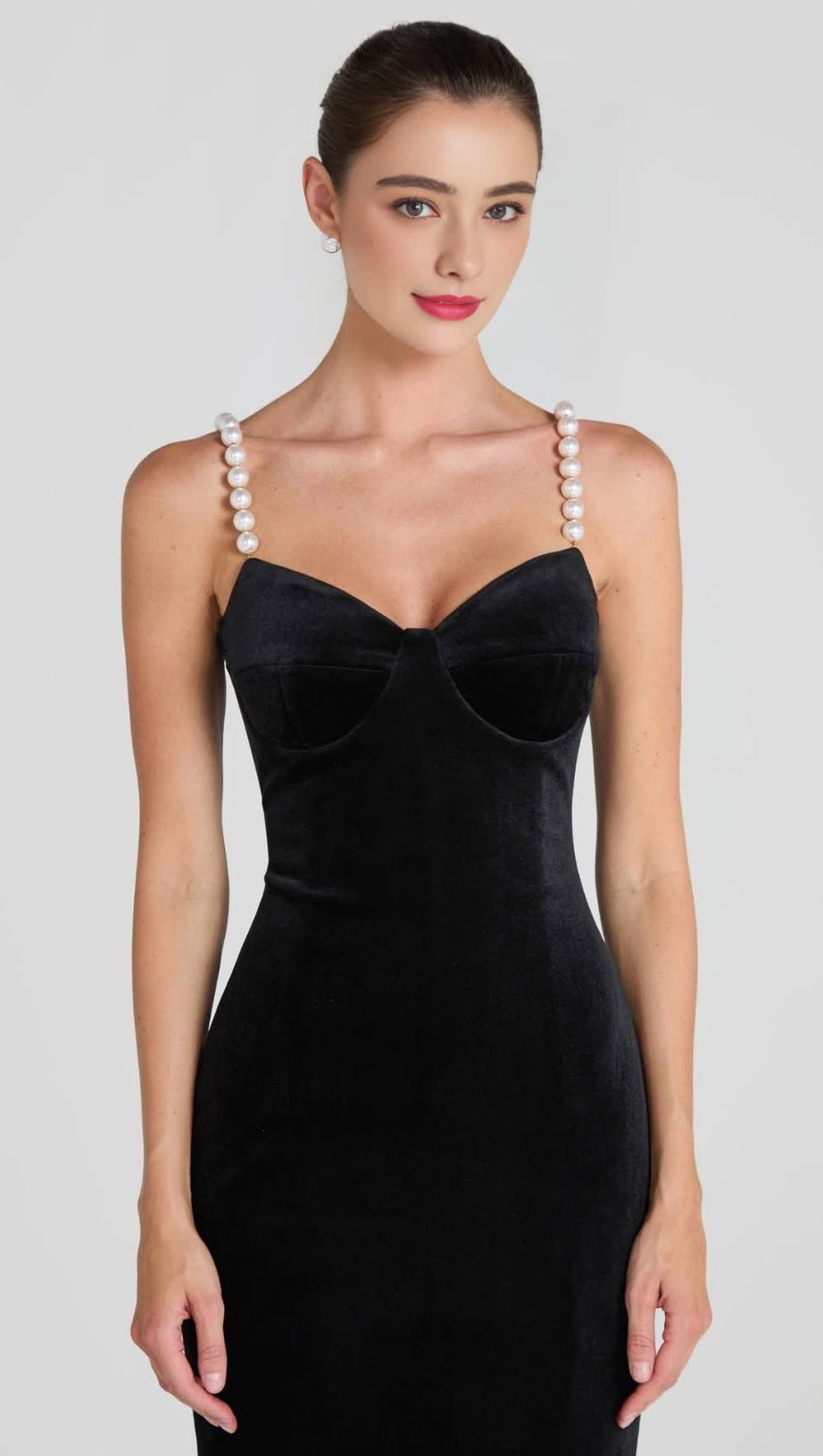 VELVET PEARL EMBELLISHED MIDI DRESS