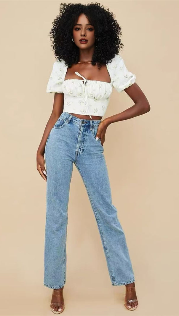AIIZIE SQUARE-NECKED SHORT FLORAL SMALL TOP - product image