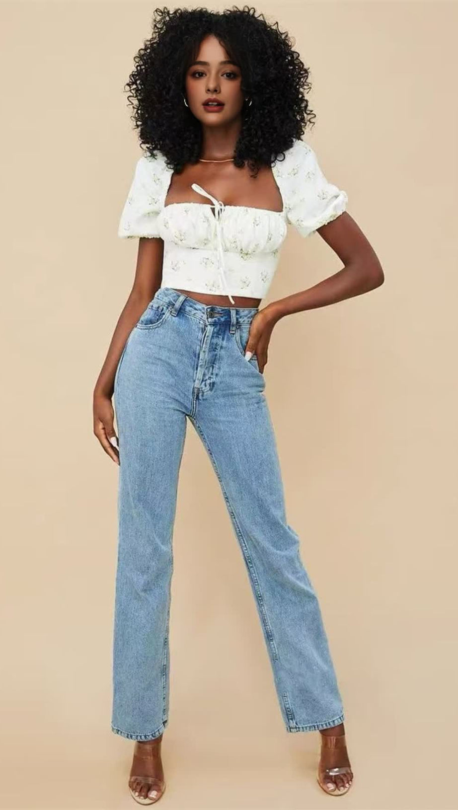 SQUARE-NECKED SHORT FLORAL SMALL TOP