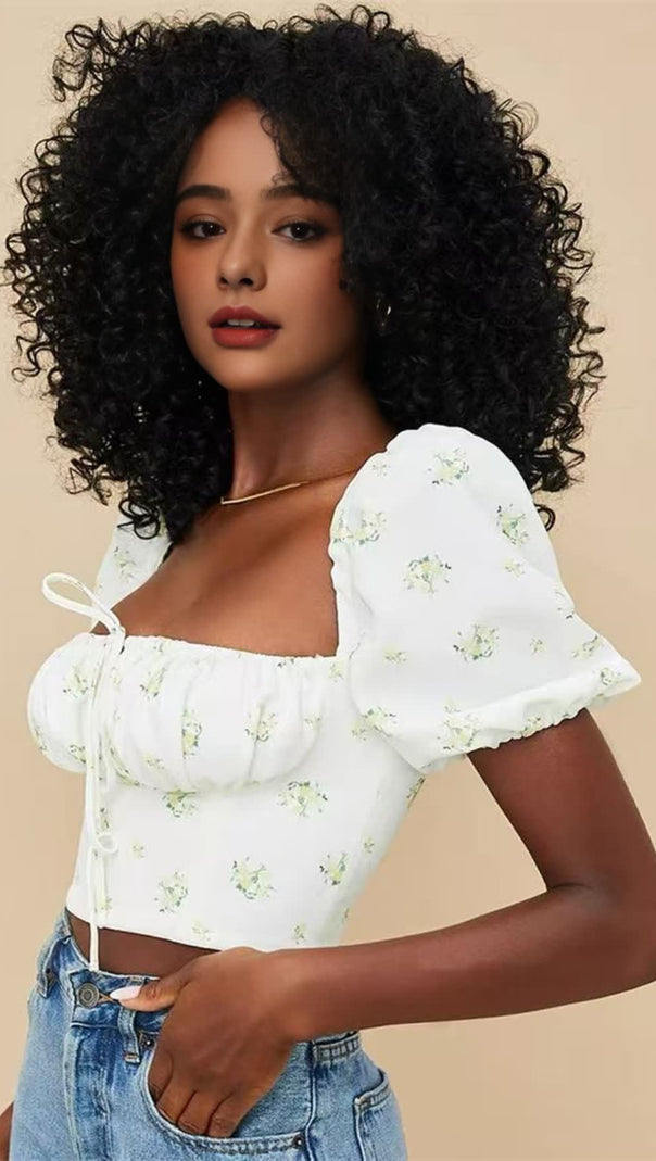 AIIZIE SQUARE-NECKED SHORT FLORAL SMALL TOP - product image