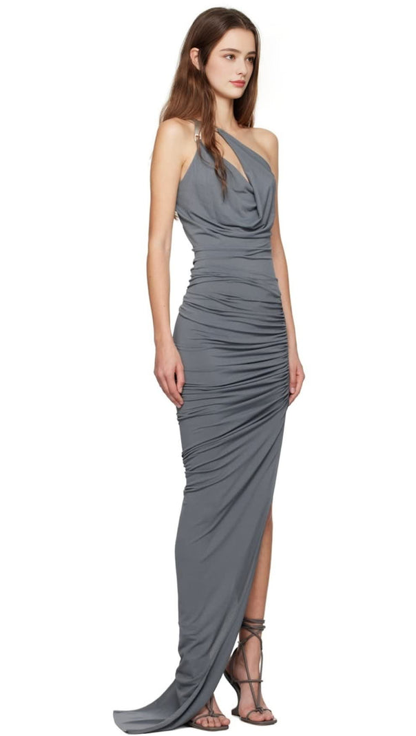 AIIZIE ONE-SHOULDER SLEEVELESS RUCHED BODYCON MAXI DRESS IN GREY - product image