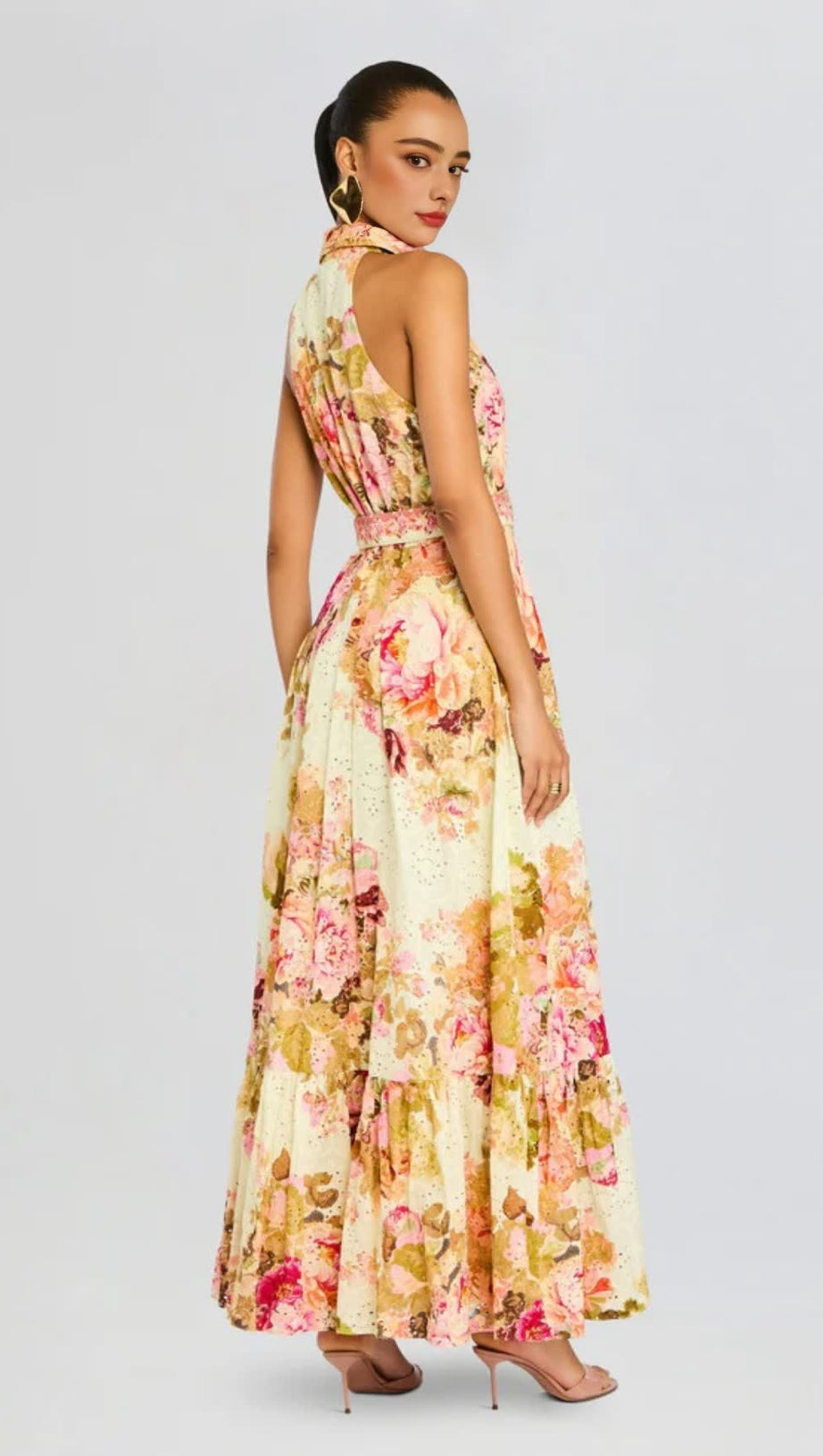 MULTICOLOR EMBROIDERY PRINT MAXI SHIRT DRESS