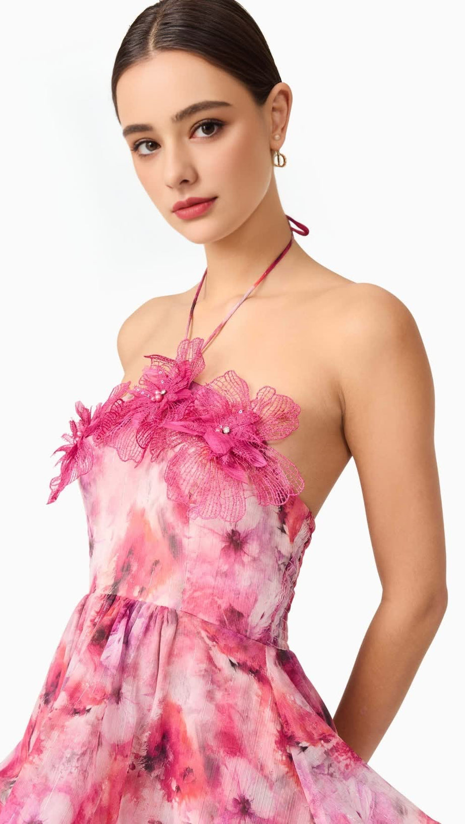 EVALINA FLORAL MINI DRESS IN PINK