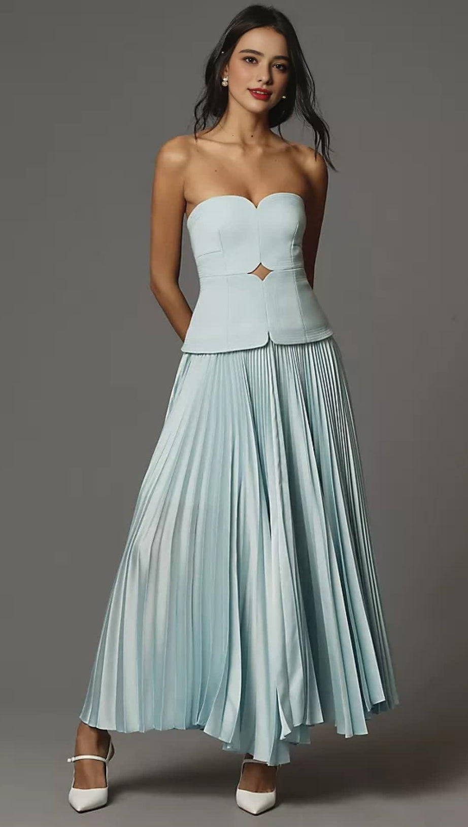 SWEETHEART NECK OFF-SHOULDER PLEATED MIDI DRESS