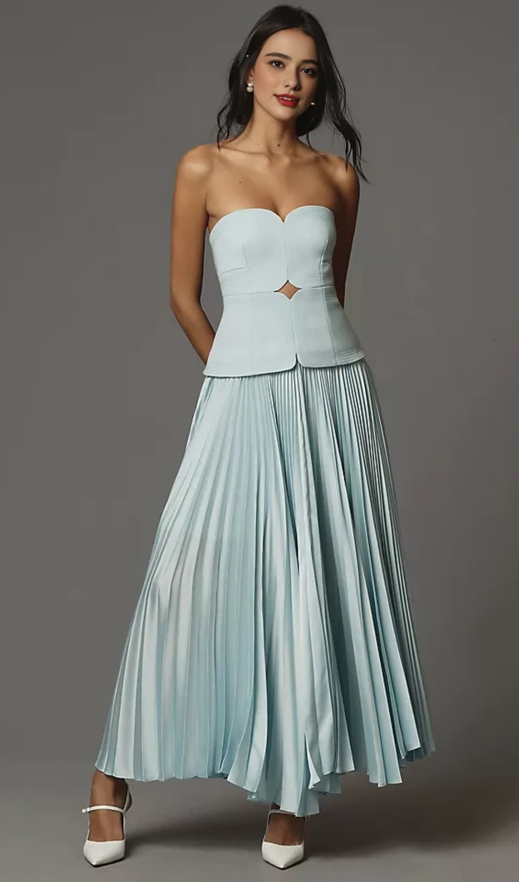 SWEETHEART NECK OFF-SHOULDER PLEATED MIDI DRESS