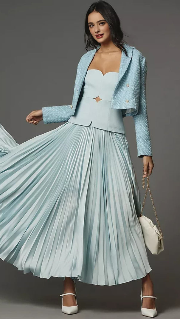 AIIZIE SWEETHEART NECK OFF-SHOULDER PLEATED MIDI DRESS - product image