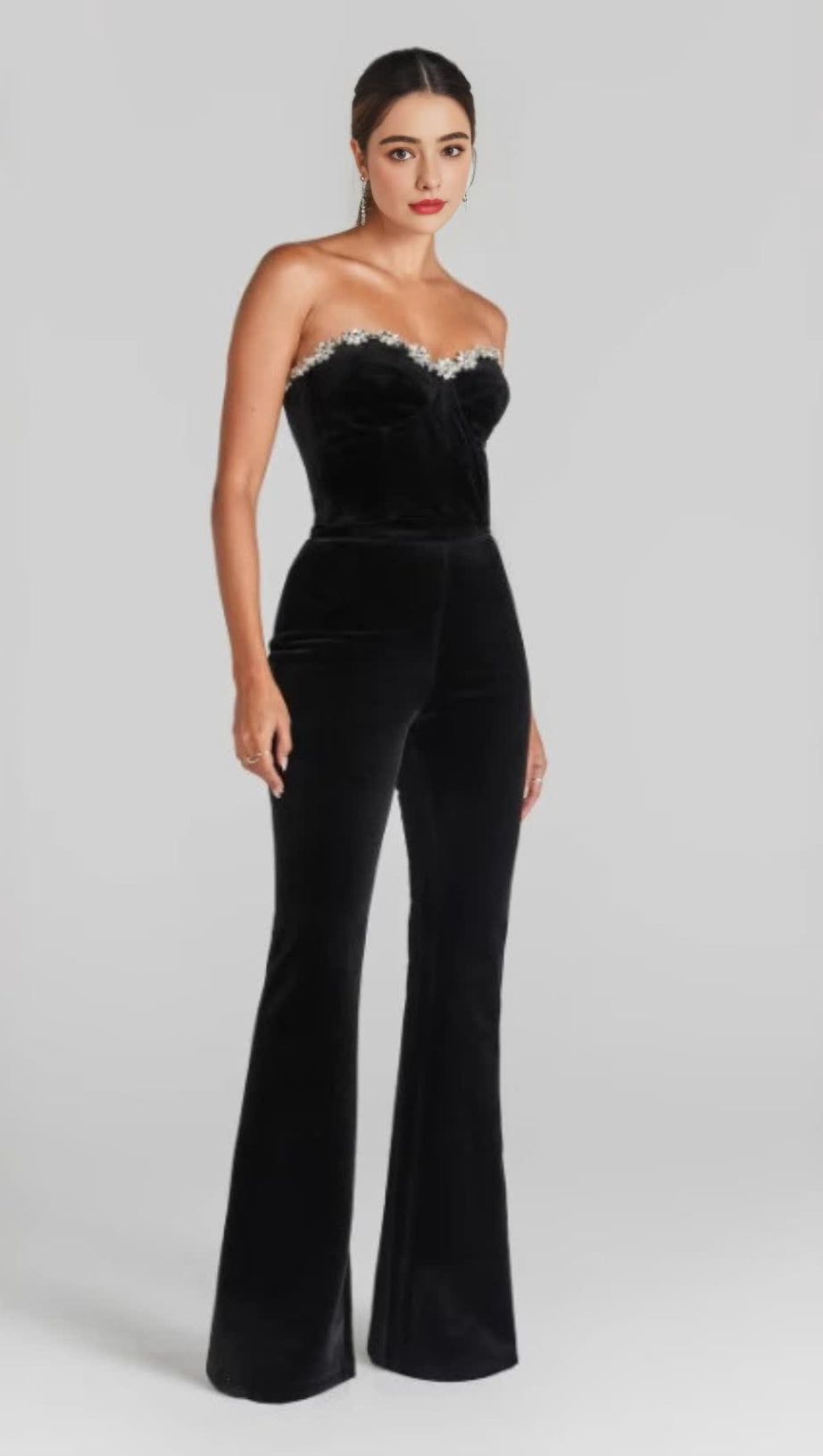 BLACK JUMPSUIT WITH WIDE - LEG PANTS