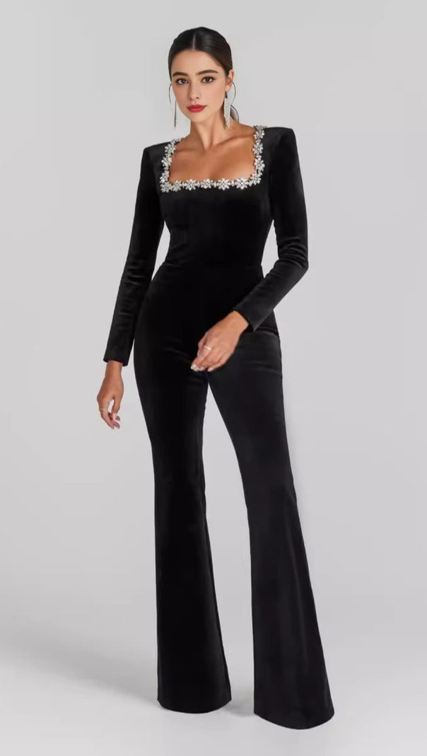 AIIZIE BLACK LONG - SLEEVED JUMPSUIT WITH WIDE - LEG PANTS - product image