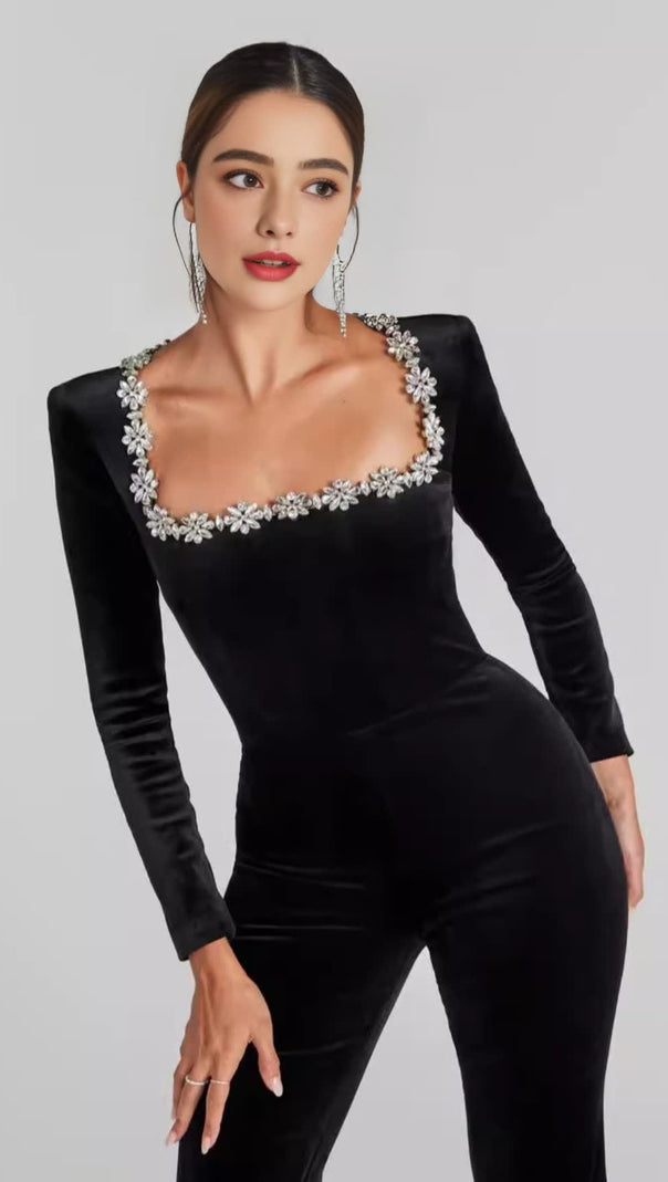 AIIZIE BLACK LONG - SLEEVED JUMPSUIT WITH WIDE - LEG PANTS - product image