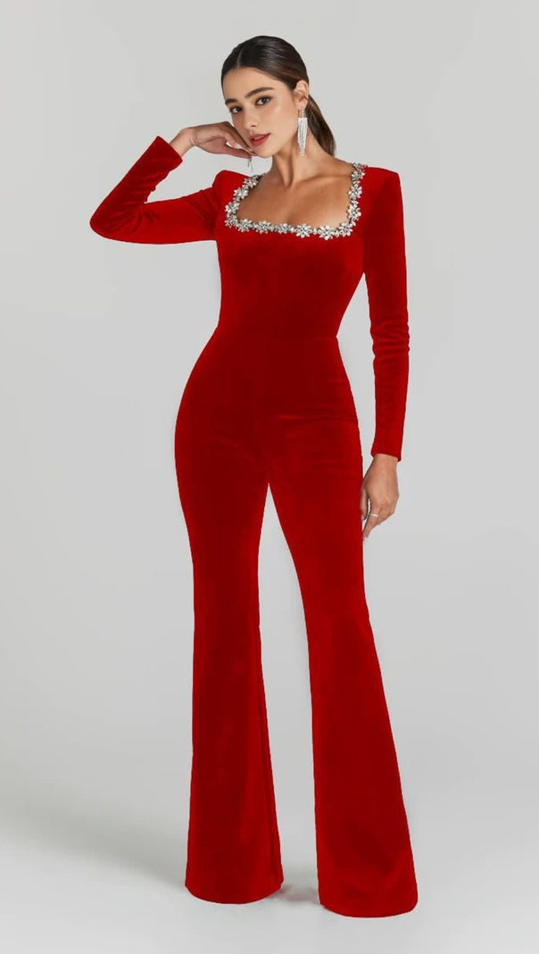 AIIZIE RED LONG - SLEEVED JUMPSUIT WITH WIDE - LEG PANTS - product image