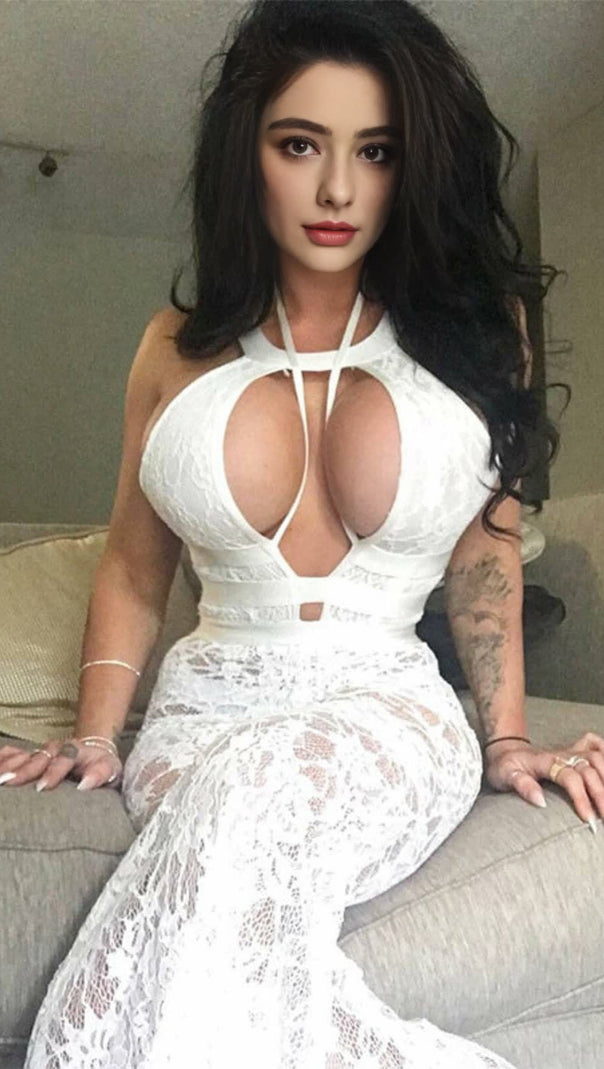 AIIZIE WHITE HALTER NECK LACE JUMPSUIT - product image