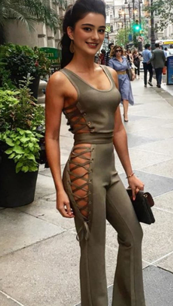 AIIZIE OLIVE GREEN TIE - WAIST JUMPSUIT - product image