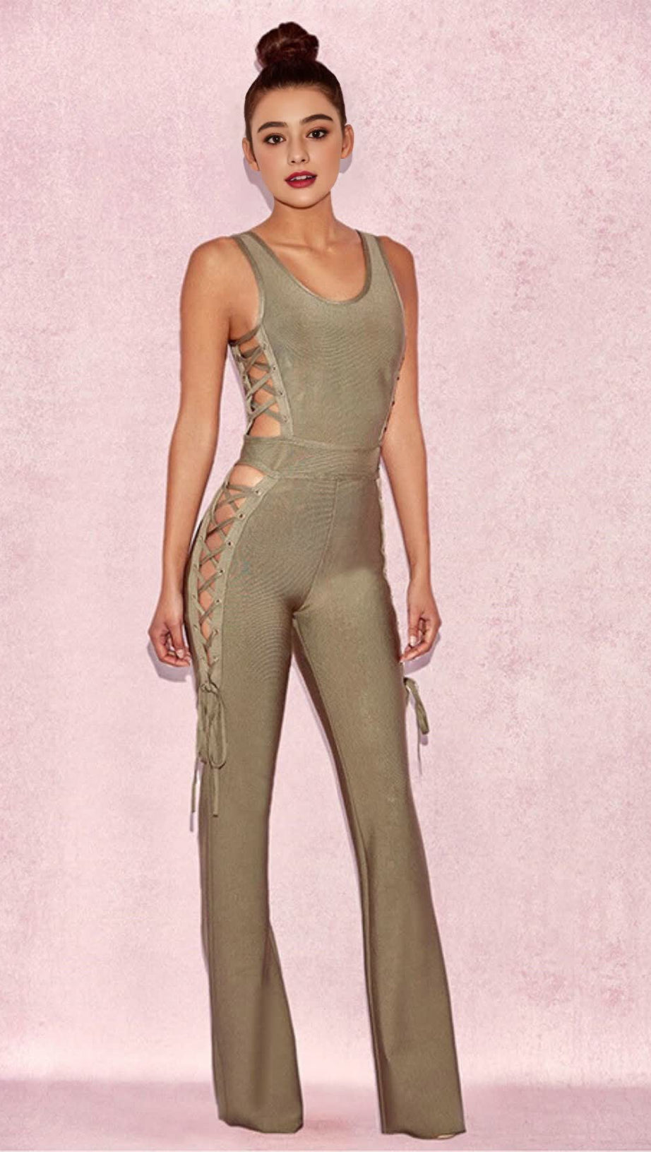 OLIVE GREEN TIE - WAIST JUMPSUIT