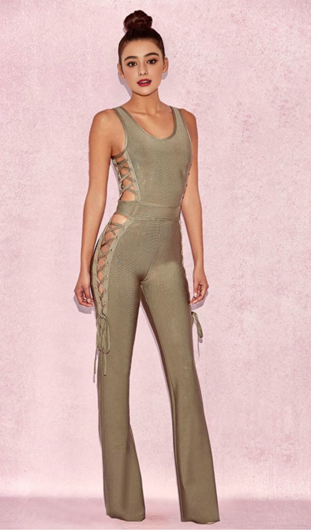 OLIVE GREEN TIE - WAIST JUMPSUIT