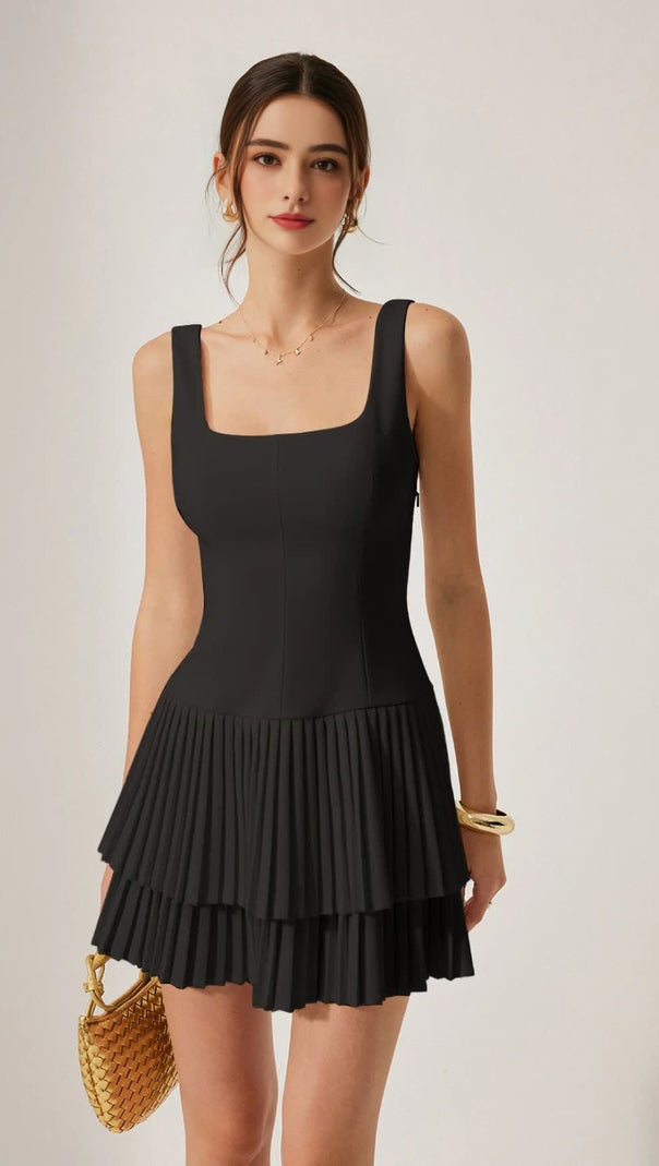 AIIZIE SQUARE NECK PLEATED LAYERED MINI DRESS - product image