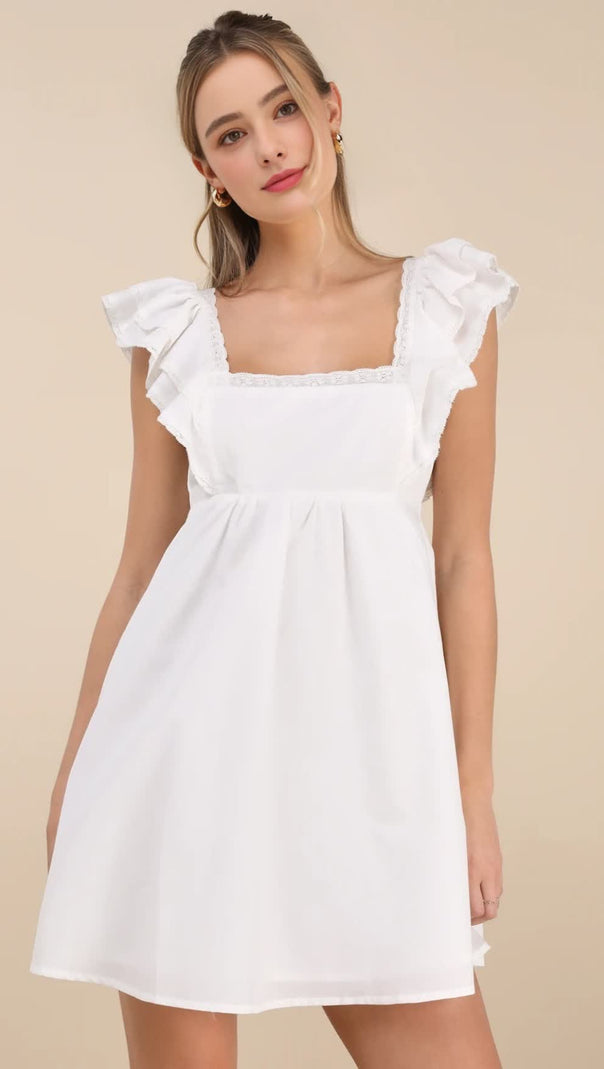 AIIZIE MARVELOUS TIME WHITE RUFFLED MINI DRESS - product image