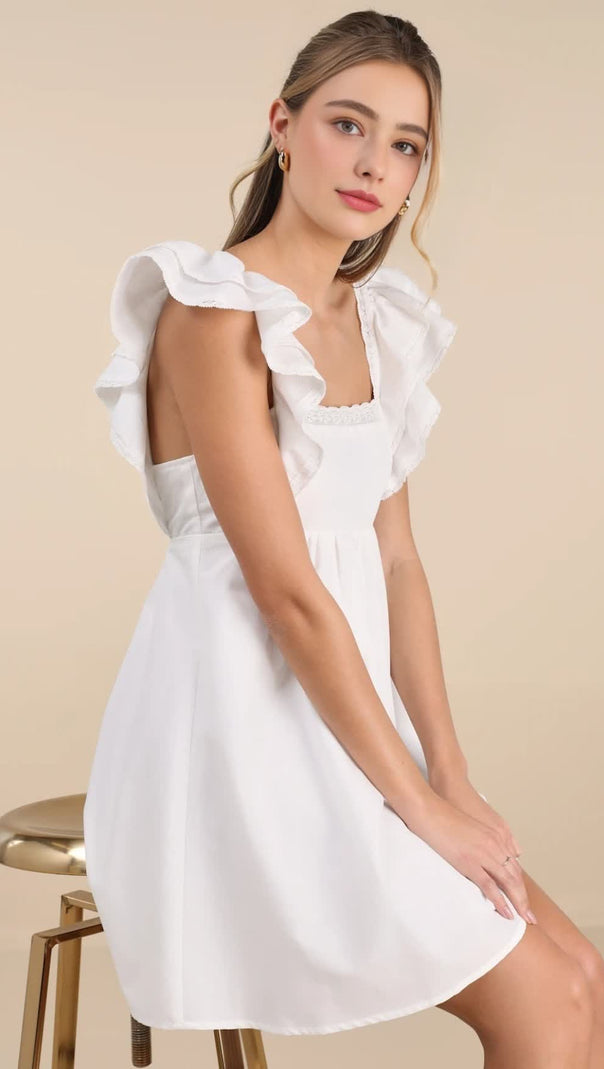 AIIZIE MARVELOUS TIME WHITE RUFFLED MINI DRESS - product image