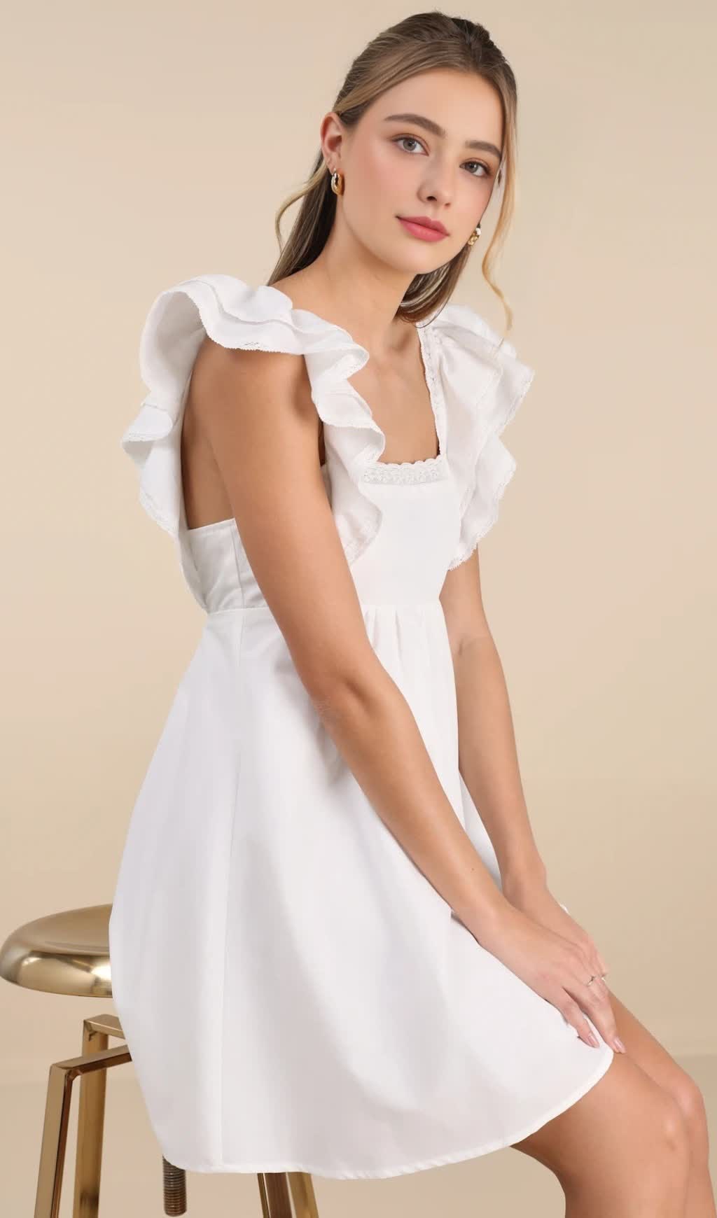 MARVELOUS TIME WHITE RUFFLED MINI DRESS