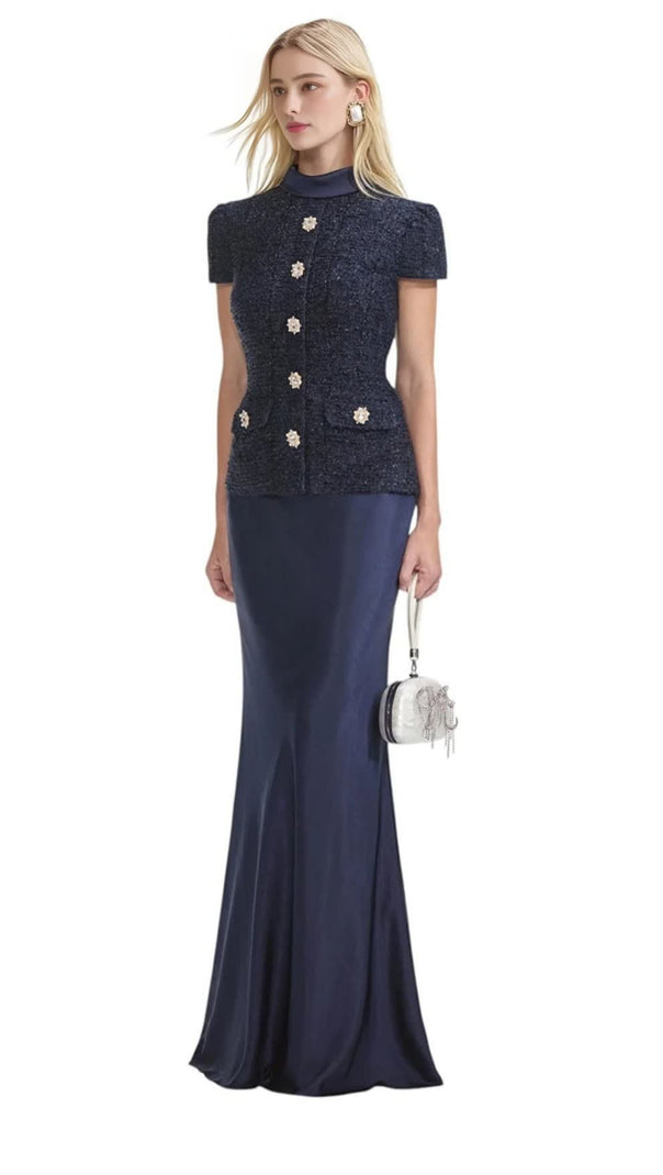 AIIZIE NAVY METALLIC BOUCLE MAXI DRESS - product image