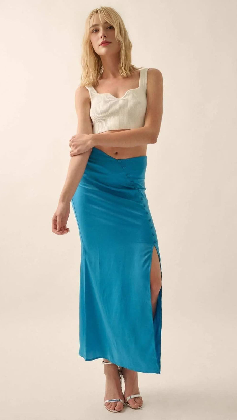 CURVE MATTE SATIN BUTTONED MAXI SKIRT