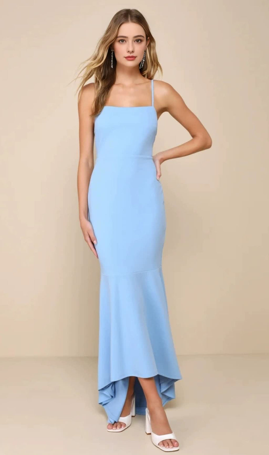 Stunning Enchantment Light Blue Backless Trumpet Hem Maxi Dress