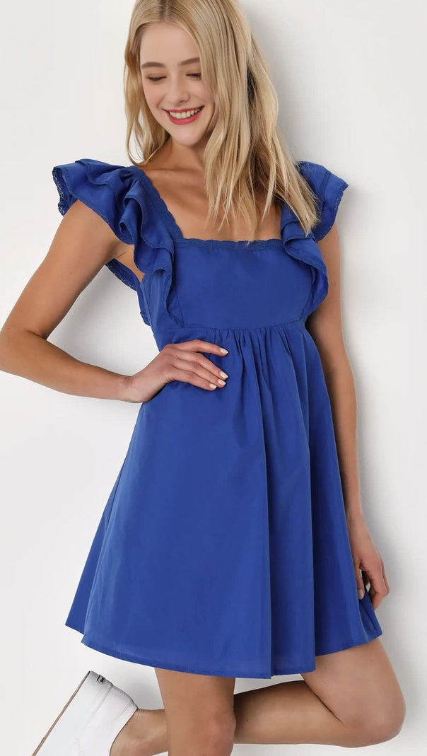 AIIZIE MARVELOUS TIME COBALT BLUE RUFFLED MINI DRESS - product image