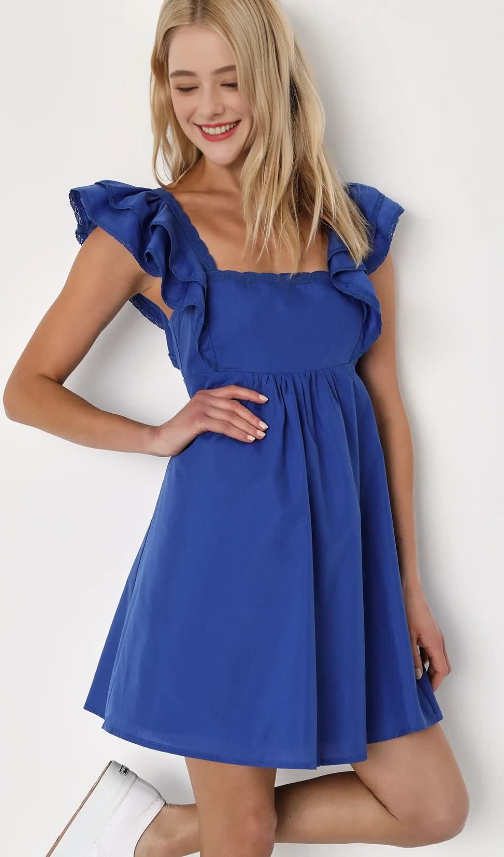 MARVELOUS TIME COBALT BLUE RUFFLED MINI DRESS