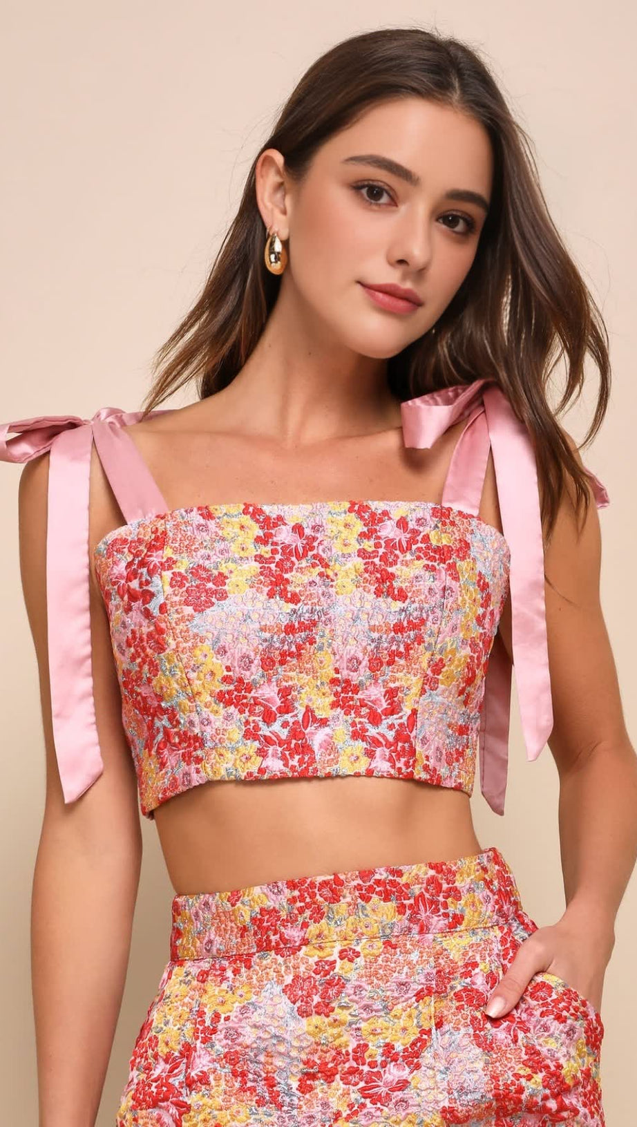 PINK MULTI METALLIC TIE-STRAP TWO-PIECE MIDI DRESS