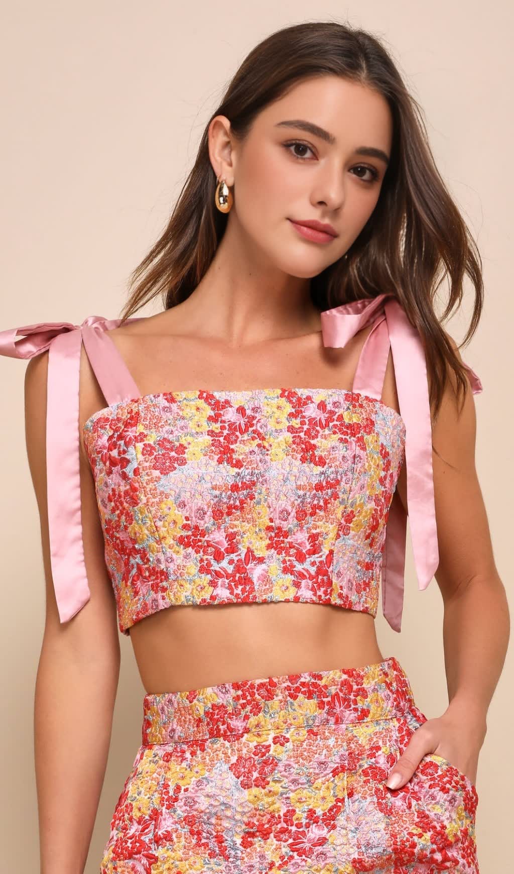 PINK MULTI METALLIC TIE-STRAP TWO-PIECE MIDI DRESS