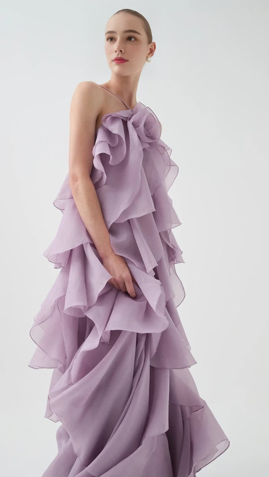 OFF-SHOULDER RUFFLE LAYERED MAXI DRESS IN PURPLE