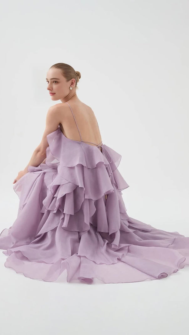 AIIZIE OFF-SHOULDER RUFFLE LAYERED MAXI DRESS IN PURPLE - product image