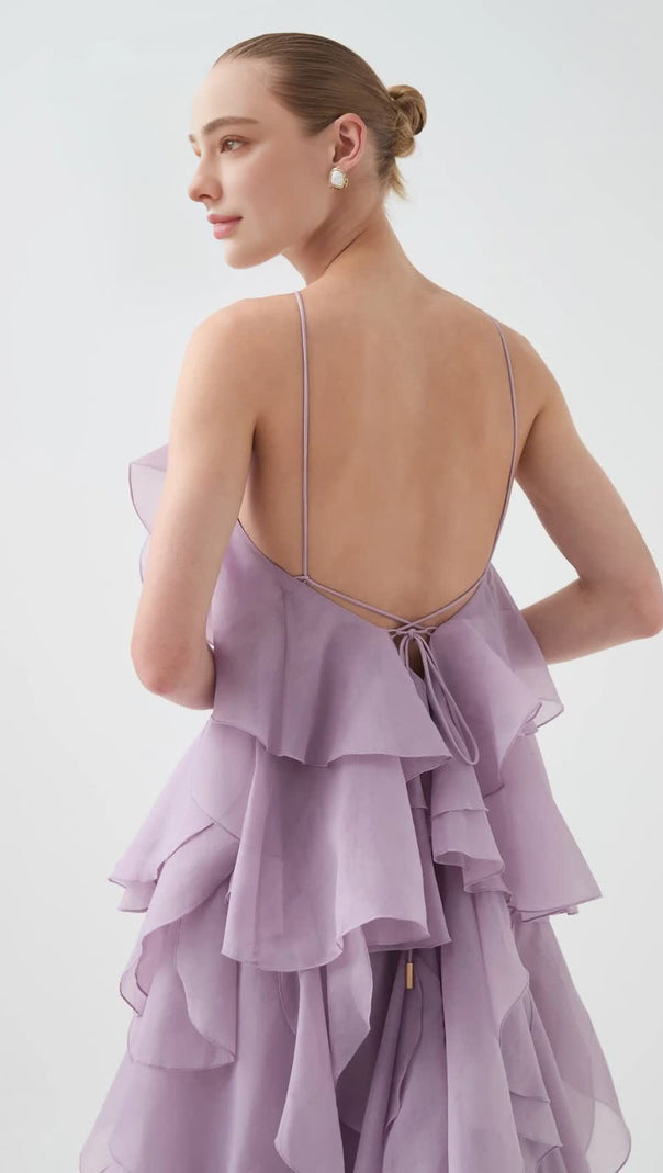AIIZIE OFF-SHOULDER RUFFLE LAYERED MAXI DRESS IN PURPLE - product image