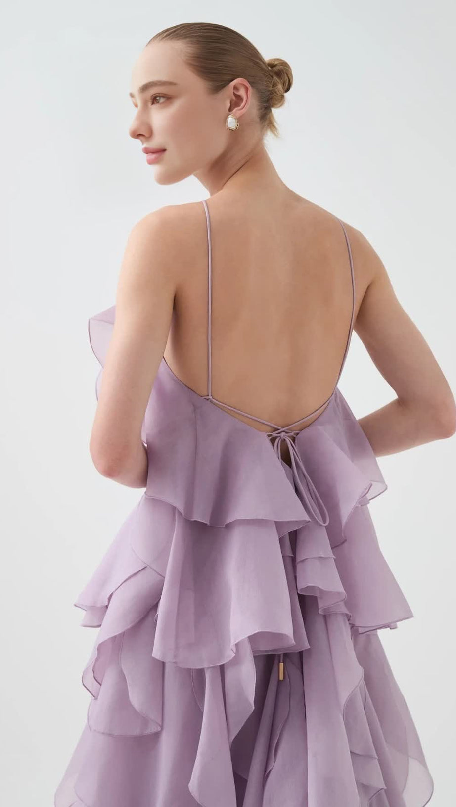 OFF-SHOULDER RUFFLE LAYERED MAXI DRESS IN PURPLE