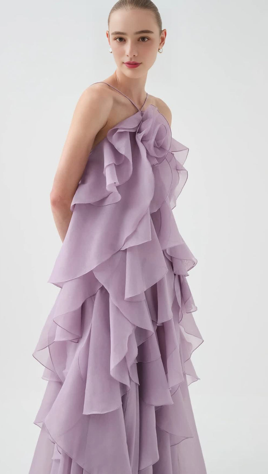 OFF-SHOULDER RUFFLE LAYERED MAXI DRESS IN PURPLE