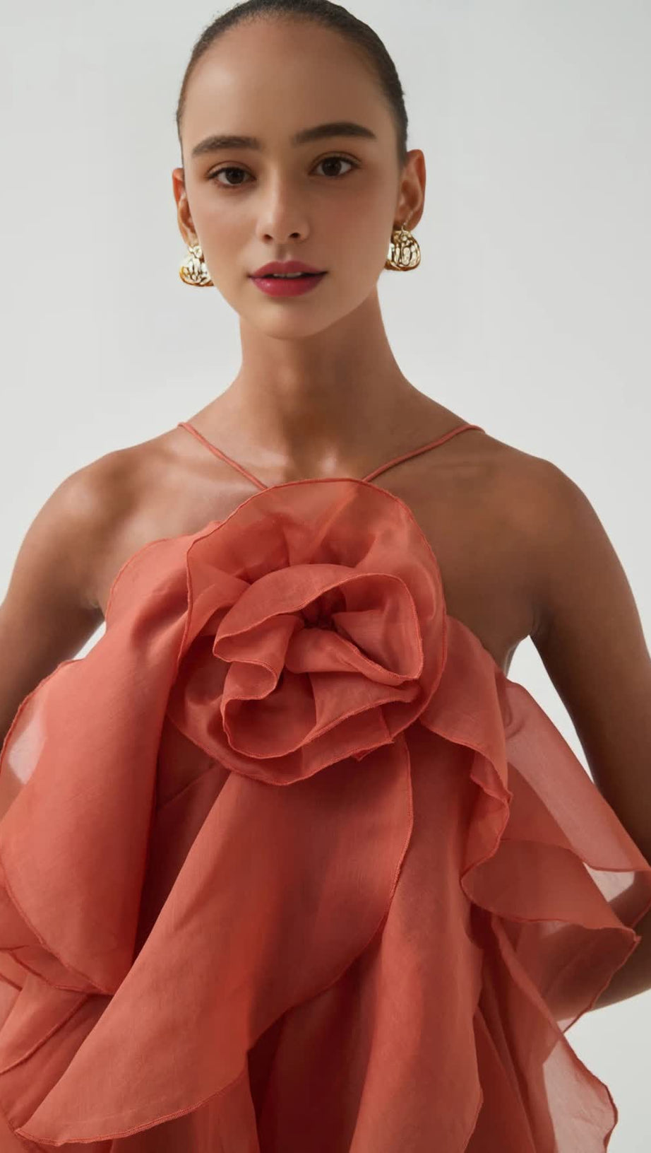 OFF-SHOULDER RUFFLE LAYERED MAXI DRESS IN CORAL CLAY