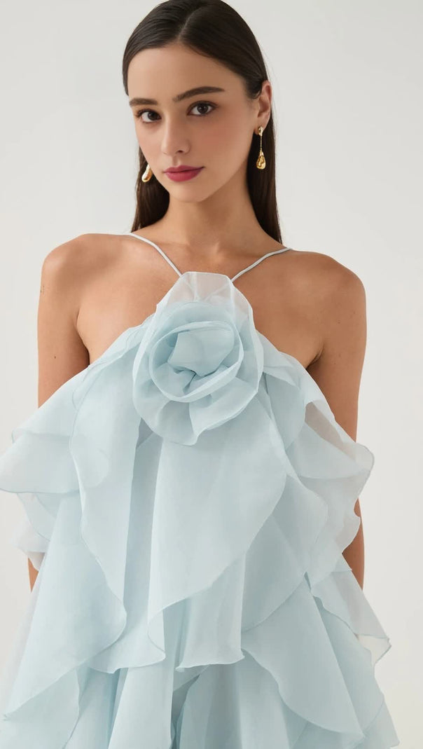 AIIZIE OFF-SHOULDER RUFFLE LAYERED MAXI DRESS IN BLUE - product image