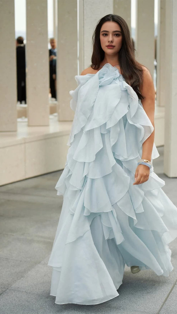 AIIZIE OFF-SHOULDER RUFFLE LAYERED MAXI DRESS IN BLUE - product image
