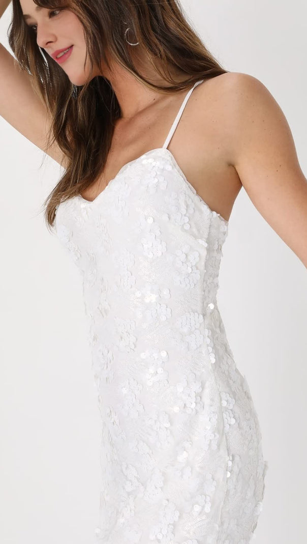 AIIZIE WHITE SEQUIN LACE-UP MINI BODYCON DRESS - product image