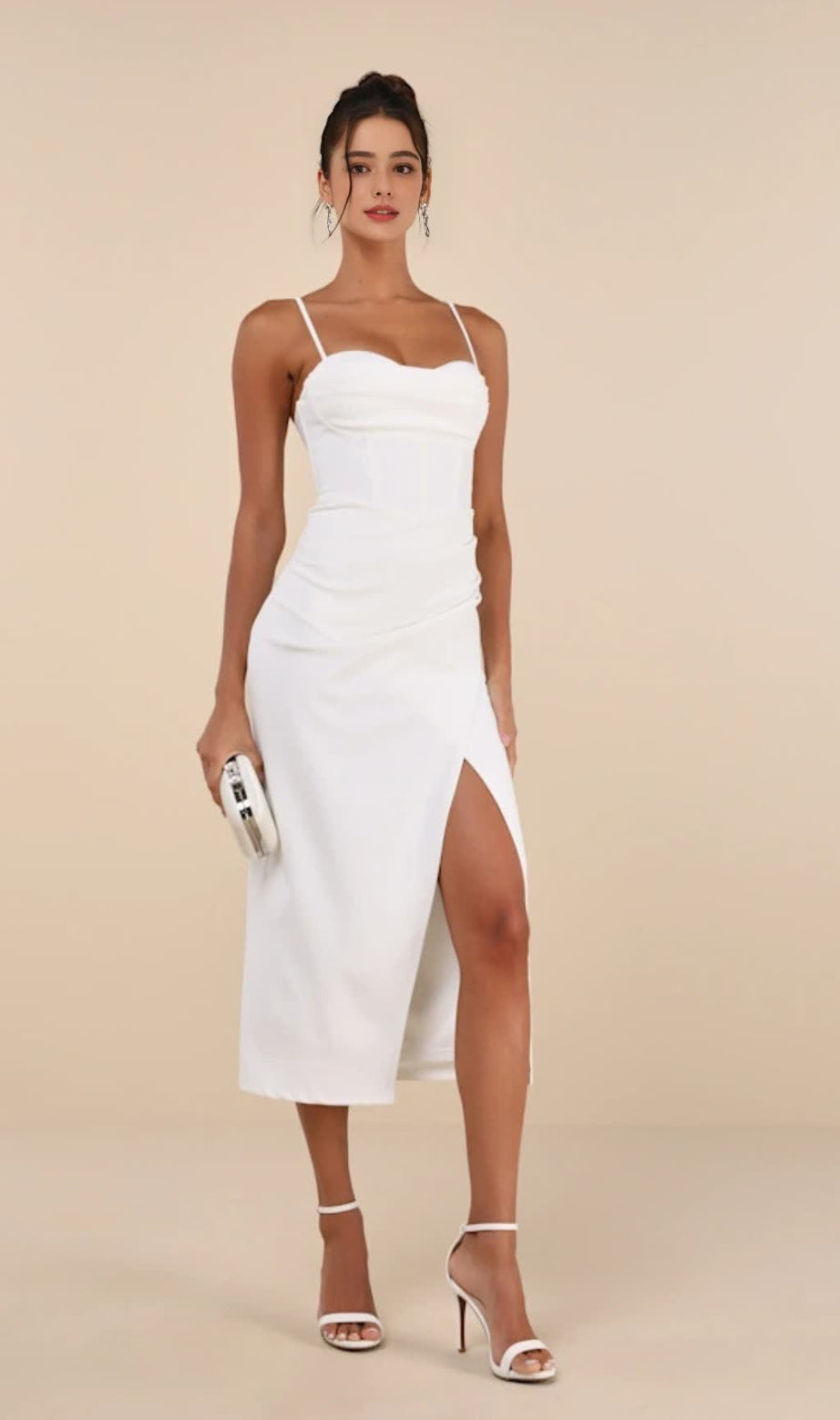 Weißes Bustier-Midikleid mit Tulpenmuster 