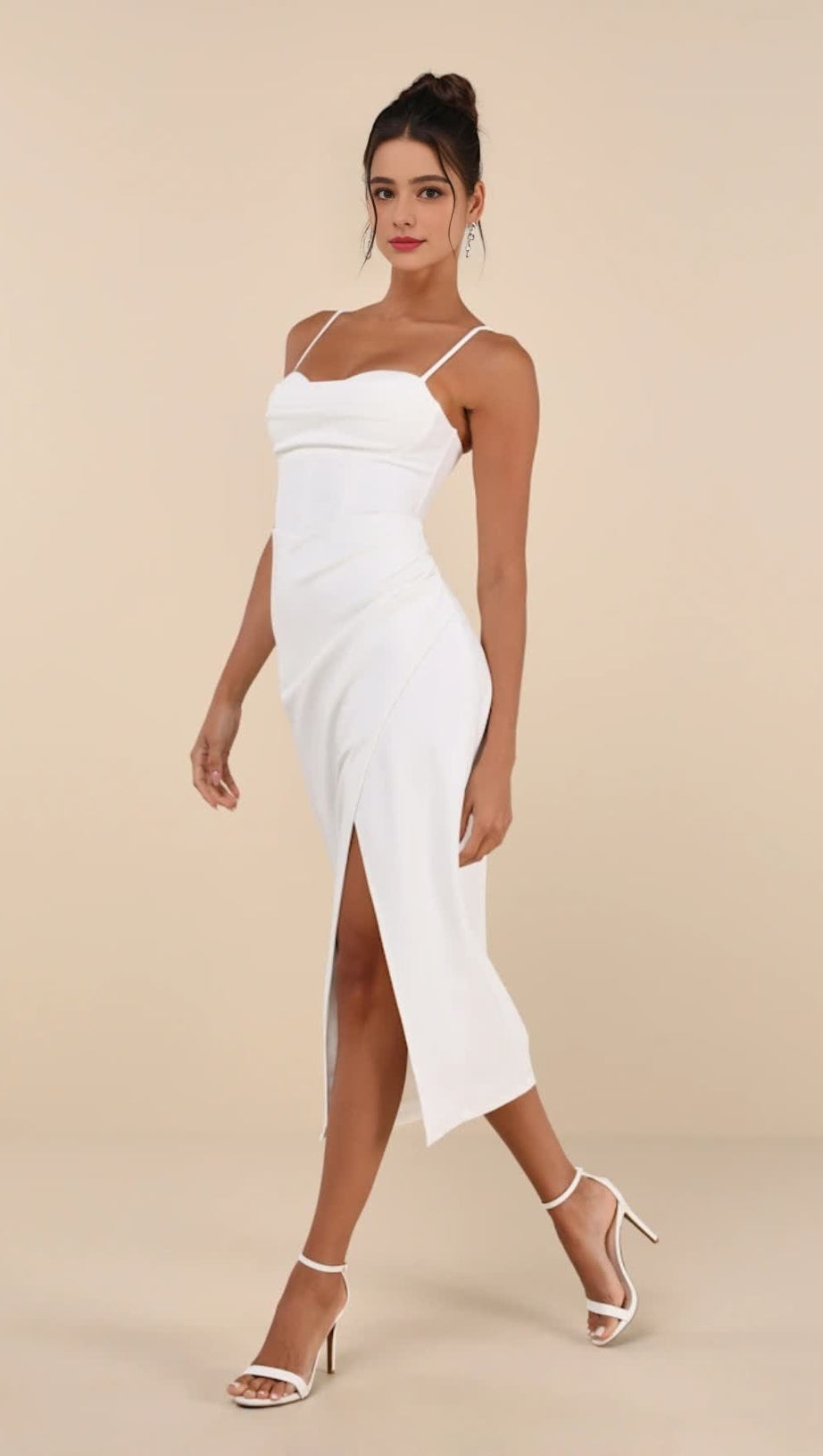 WHITE BUSTIER TULIP MIDI DRESS